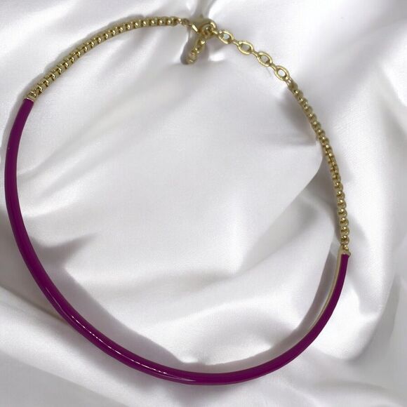 Gold Tone Collar Necklace Enamel Chain Choker Stylish Stunning Shiny Elegant NWT - Picture 16 of 16